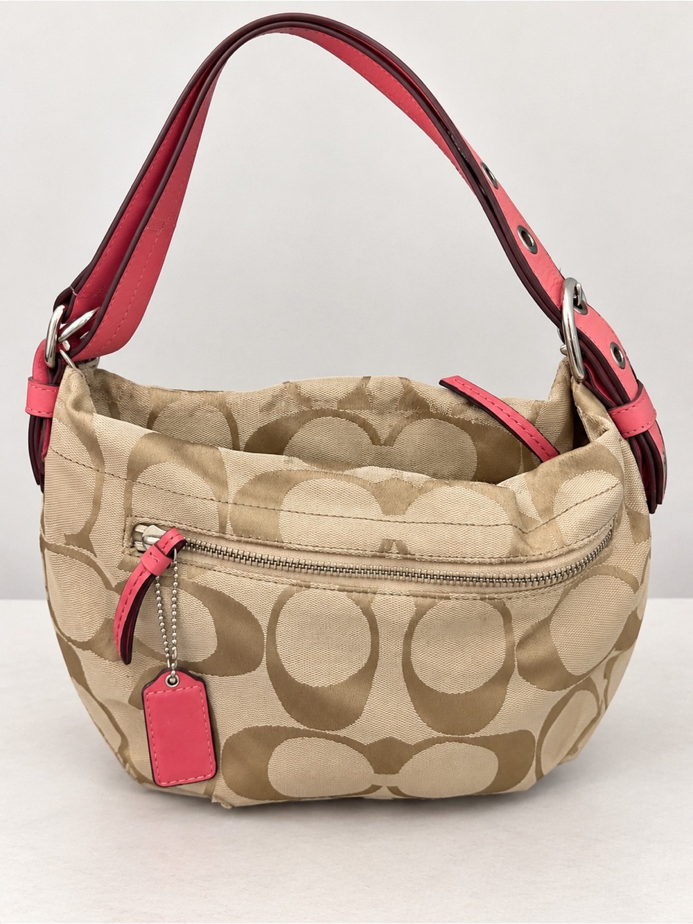 Coach Signature C Jacquard Pink Trim Hobo Shoulder Bag Y2K